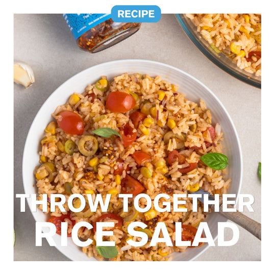 Rice salad perfect for your next party easy recipe using leftover rice and crispy chiliolie