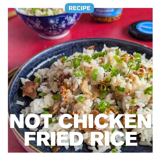 Plant-based chicken fried rice with Rival Foods pulled chicken and Yum Phrik Thai crispy chilli oil