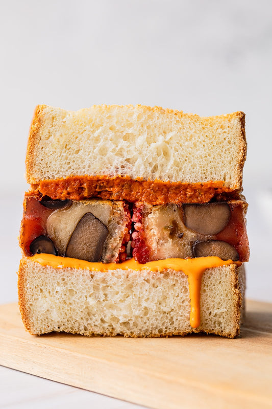 MUCHbelly sando with trouble and spice crispy chilli oil 