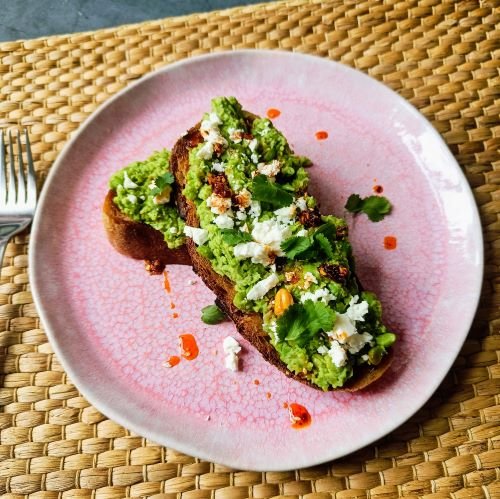 Smashed Pea Toast with Feta & Crunchy Spice Recipe