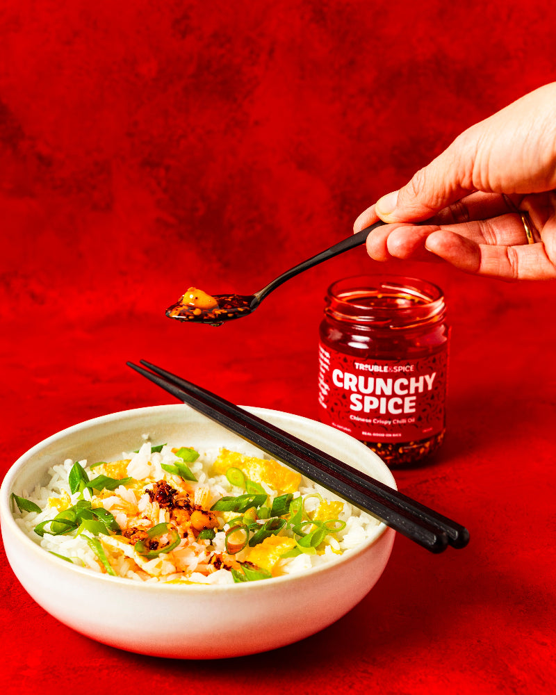 Crunchy Spice crispy chilli oil on rice trouble and spice