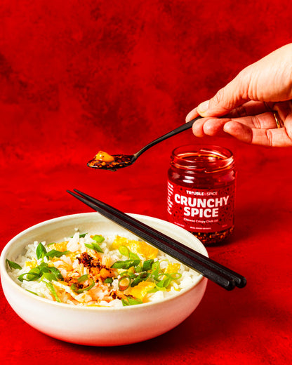 Crunchy Spice crispy chilli oil on rice trouble and spice